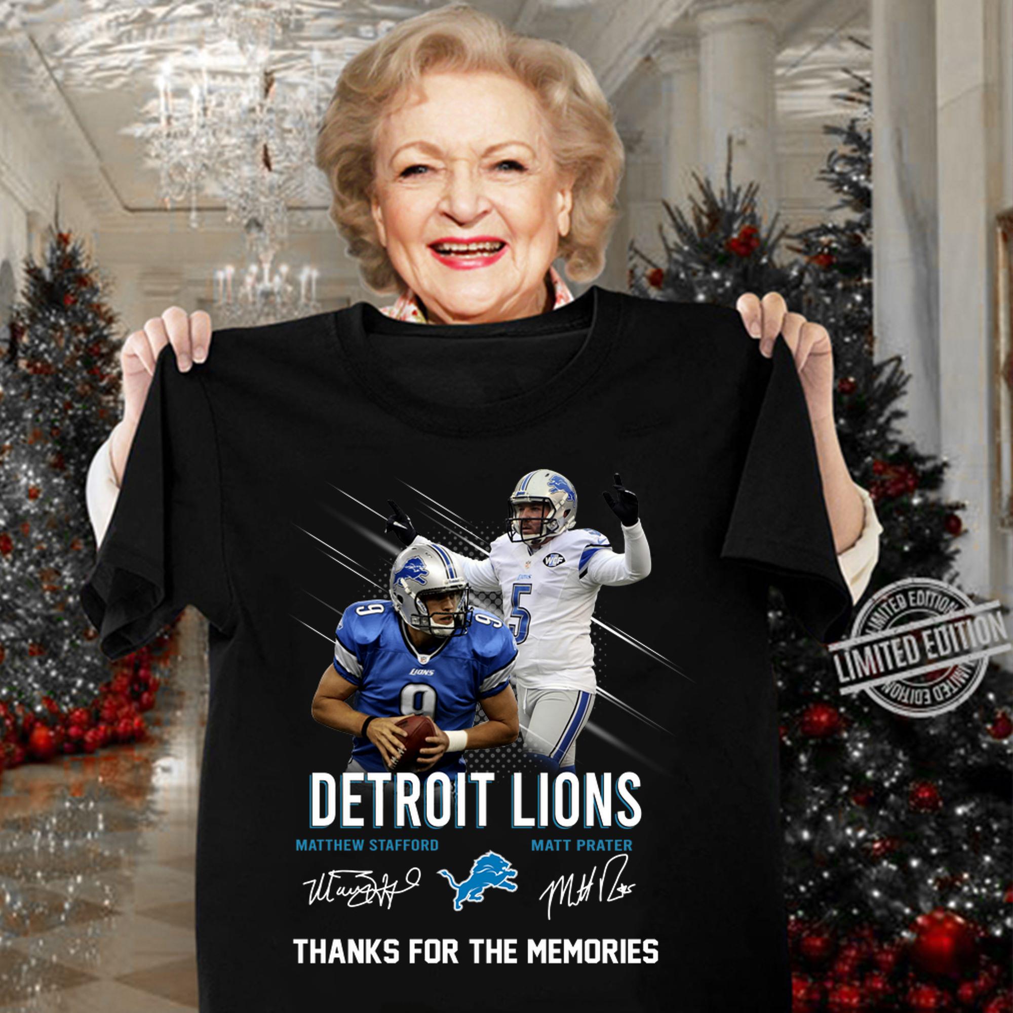 Detroit Lions Matthew Stafford and Matt Prater signatures thanks for the memories t-shirt woman shirt