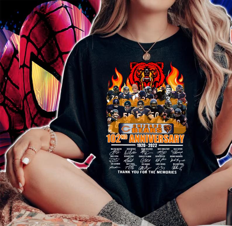 Chicago Bears 102nd Signatures Shirt, Chicago Bears 102nd Anniversary 1920 2022 Thank You For The Memories t-shirt woman shirt