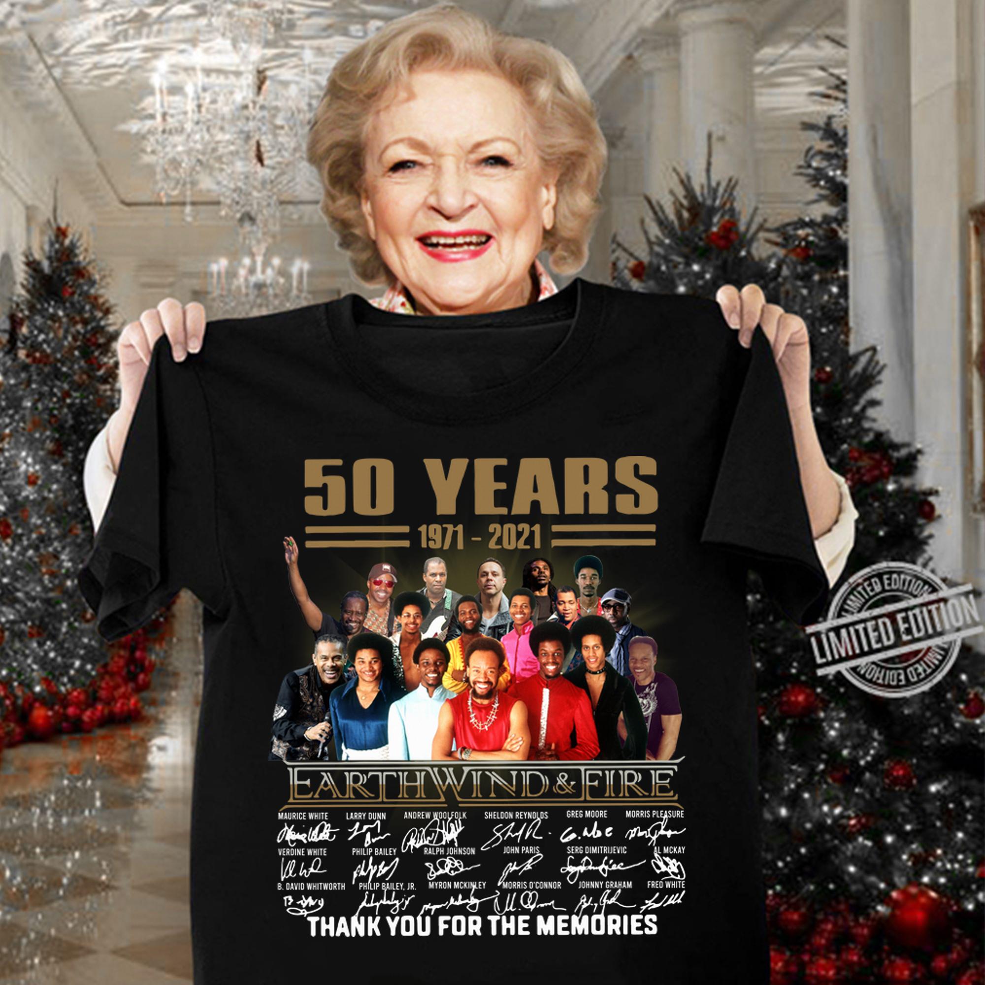 Earth Wind And Fire Band Shirt, 50 Years 1971-2021 Thank You For The Memories t-shirt woman shirt
