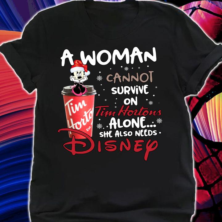 christmas mickey a woman cannot survive tim hortons alone disney t-shirt shirt