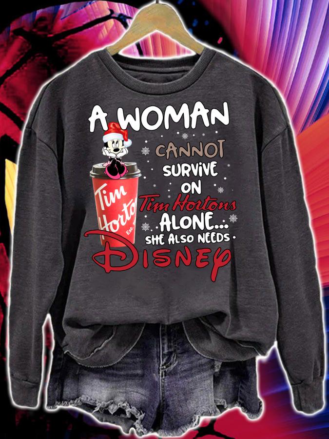 christmas mickey a woman cannot survive tim hortons alone disney t-shirt sweatshirt