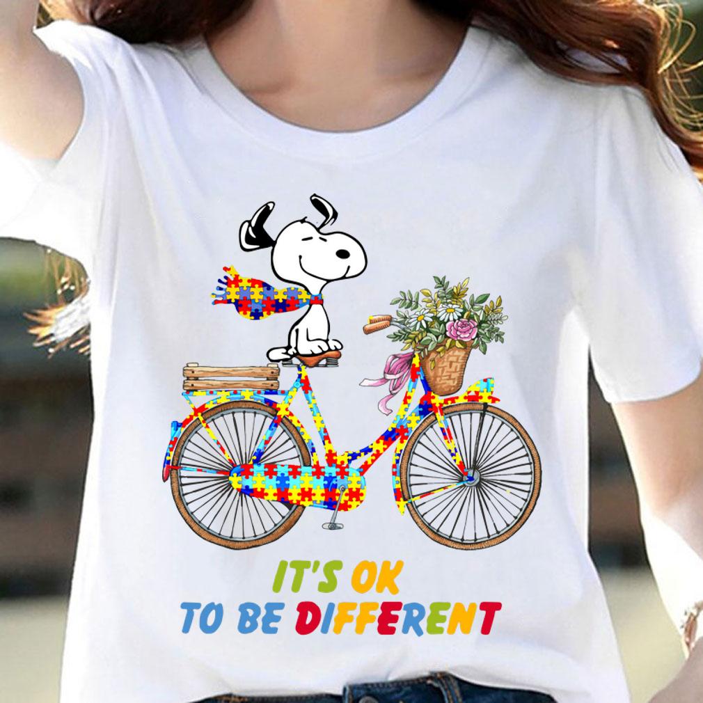 Snoopy Riding Bike It’s Ok To Be Different Autism t-shirt woman shirt