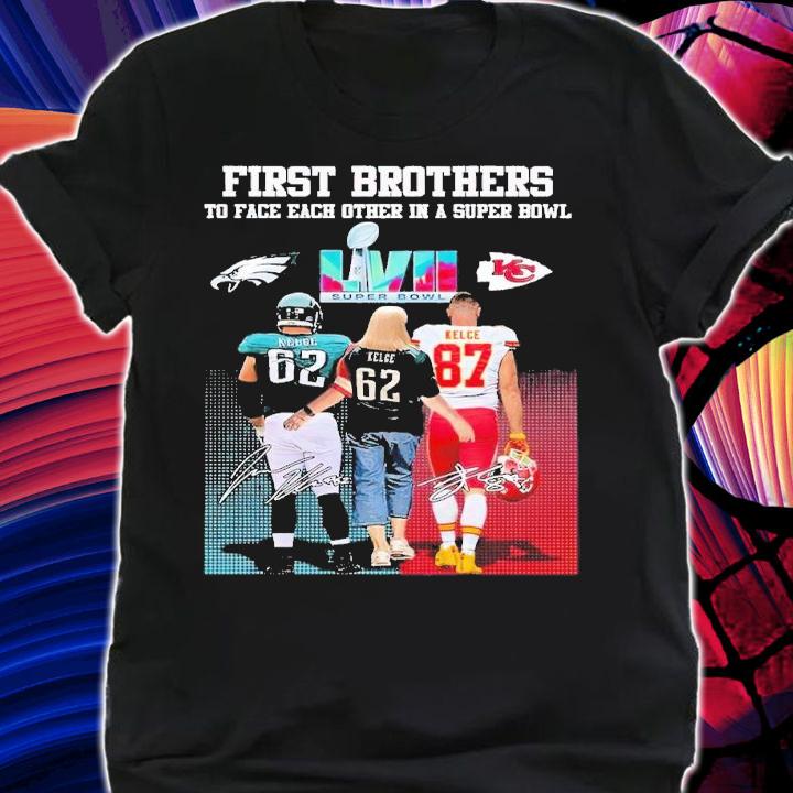 First brothers to face each other in a Super Bowl Jason Kelce Donna Kelce Travis Kelce signatures shirt t-shirt shirt