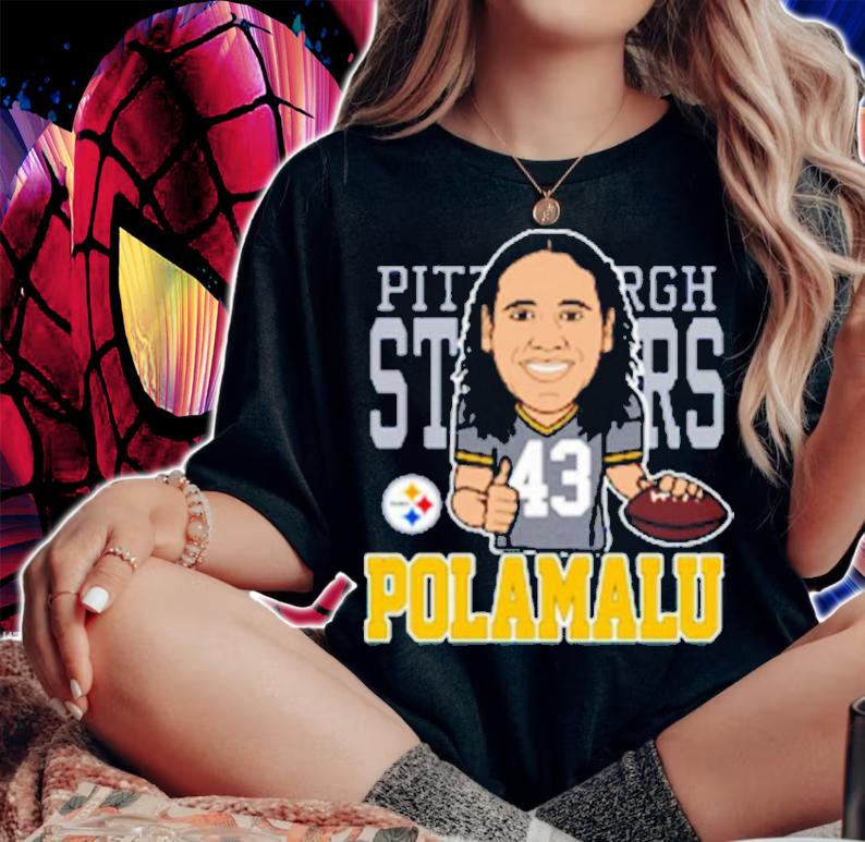 NFL Troy Polamalu Pittsburgh Steelers Mitchell Ness Caricature Shirt t-shirt woman shirt