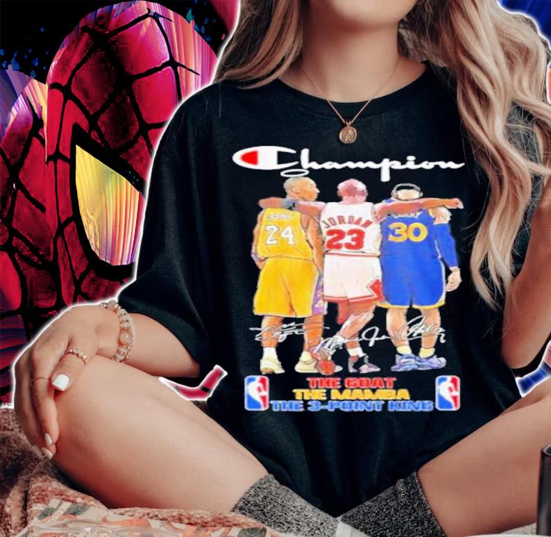 Champion The Goat Michael Jordan The Mamba Kobe Bryant And The 3-Point King Stephen Curry Signature Shirt t-shirt woman shirt