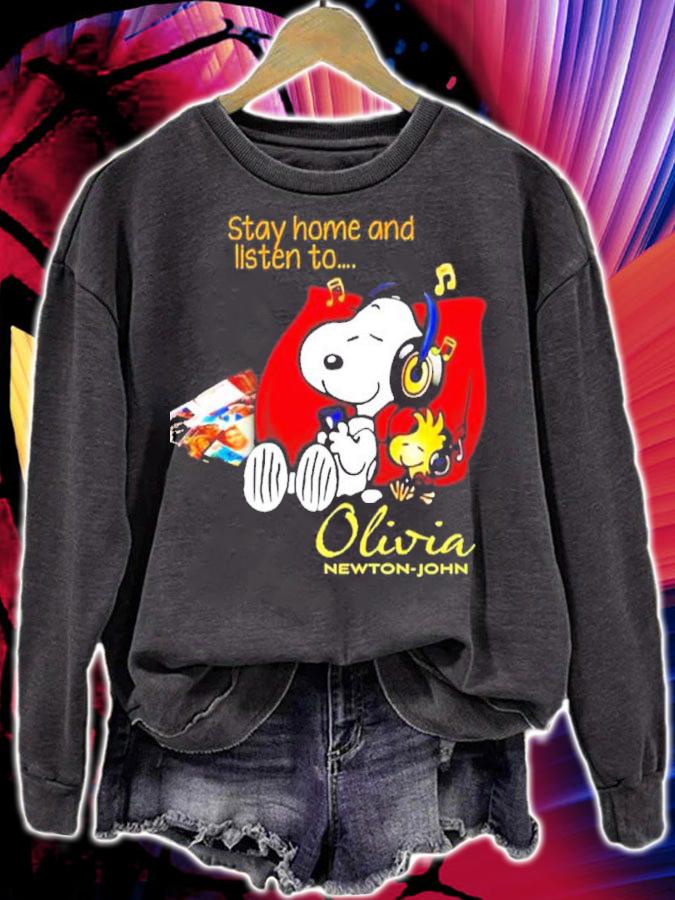 Snoopy Stay Home And Listen To Olivia Newton-John Shirt t-shirt sweatshirt