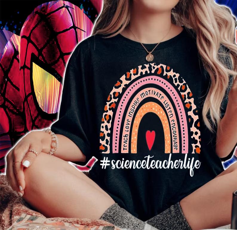 Science Teacher Life Leopard Rainbow Back To School 2022 T-Shirt t-shirt woman shirt
