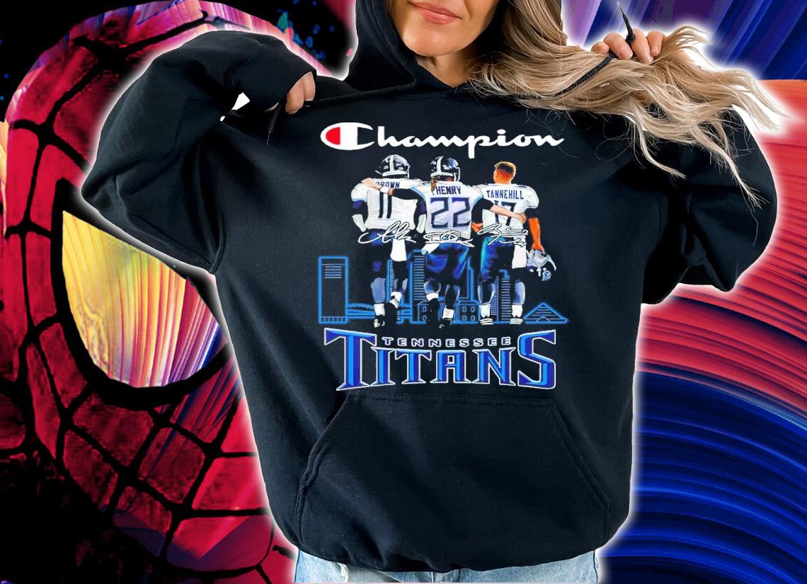 Champion A.J. Brown Derrick Henry And Ryan Tannehill Signatures Tennessee Titans Shirt t-shirt hoodie