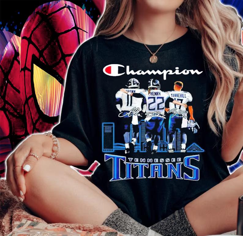 Champion A.J. Brown Derrick Henry And Ryan Tannehill Signatures Tennessee Titans Shirt t-shirt woman shirt