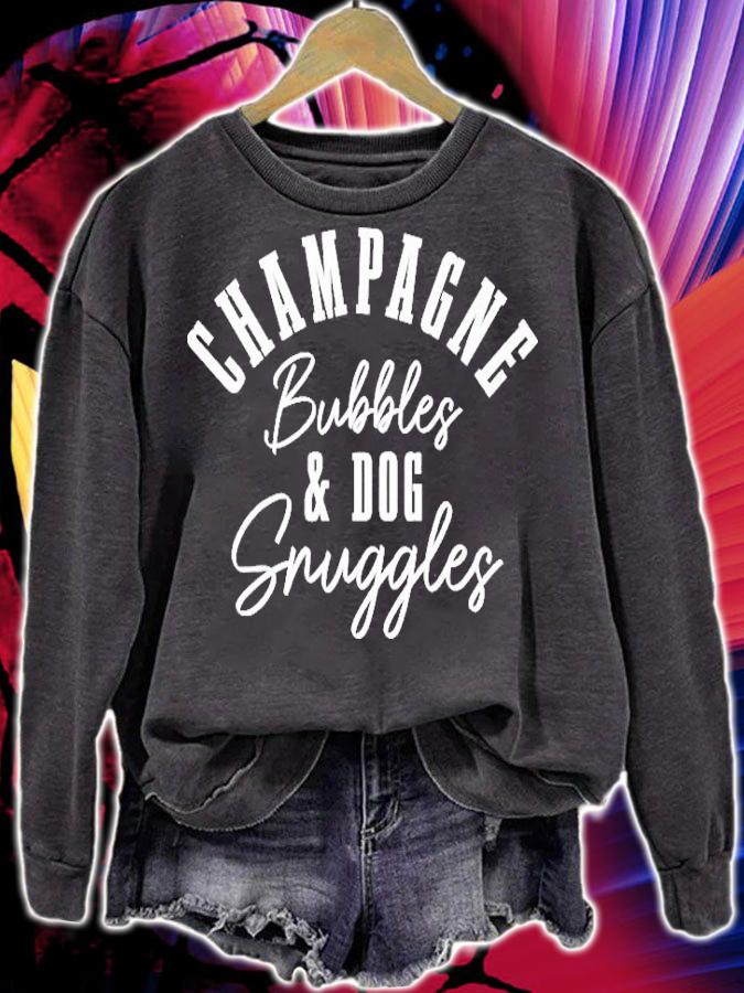 Womens Champagne Bubbles & Dog Snuggles Funny Cute Dog Lover Shirt t-shirt sweatshirt