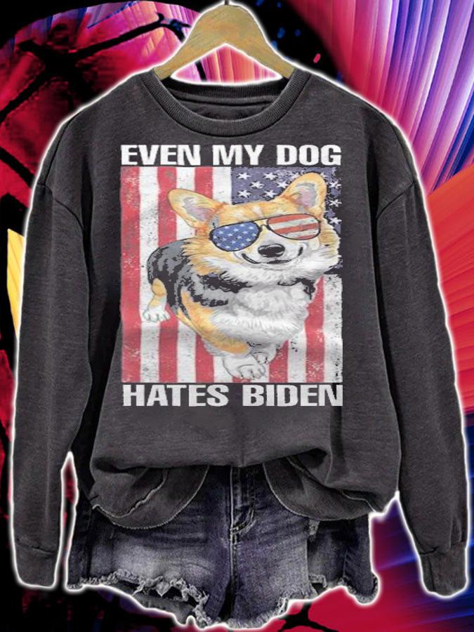 Even My Dog Hates Biden Funny Corgi Anti Liberal USA Flag T-Shirt t-shirt sweatshirt