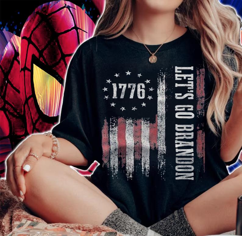 New Design 1776 Let's Go Brandon USA Flag Vintage T-Shirt t-shirt woman shirt