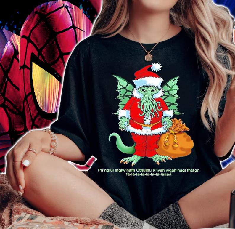 Cthulhu Santa Christmas Ph Nglui Mglw Nafh Cthulhu R'lyeh Wgah'nagl Fhtagn Shirt t-shirt woman shirt
