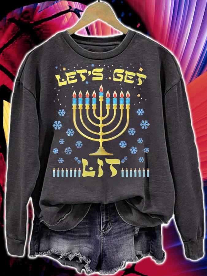 Lets Get Lit Funny Festive Hanukkah Menorah Gift Men Women shirt t-shirt sweatshirt