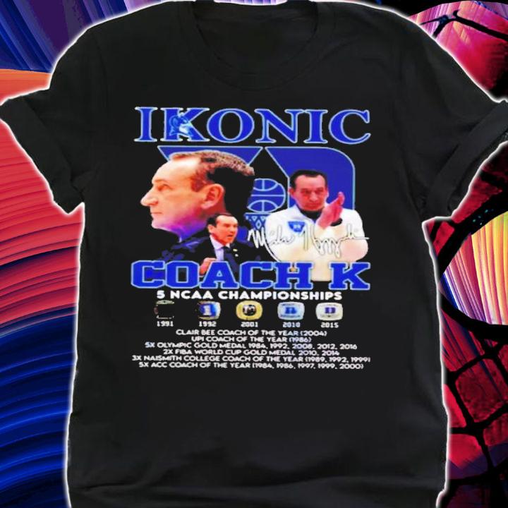 Mike Krzyzewski Duke Blue Devils Ikonic Coach K 5 NCAA Championships Shirt t-shirt