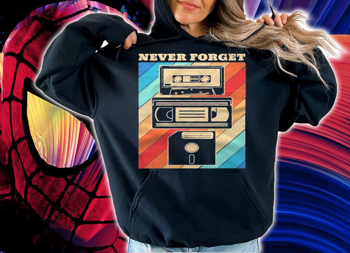 Never Forget Vintage Floppy Disk Vhs Tape 90S 80S Cassette Pullover Shirt t-shirt