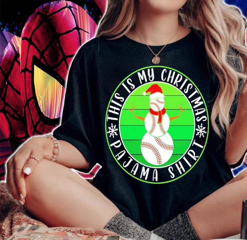 This is My Christmas Pajama Baseball Snowman hat shirt t-shirt
