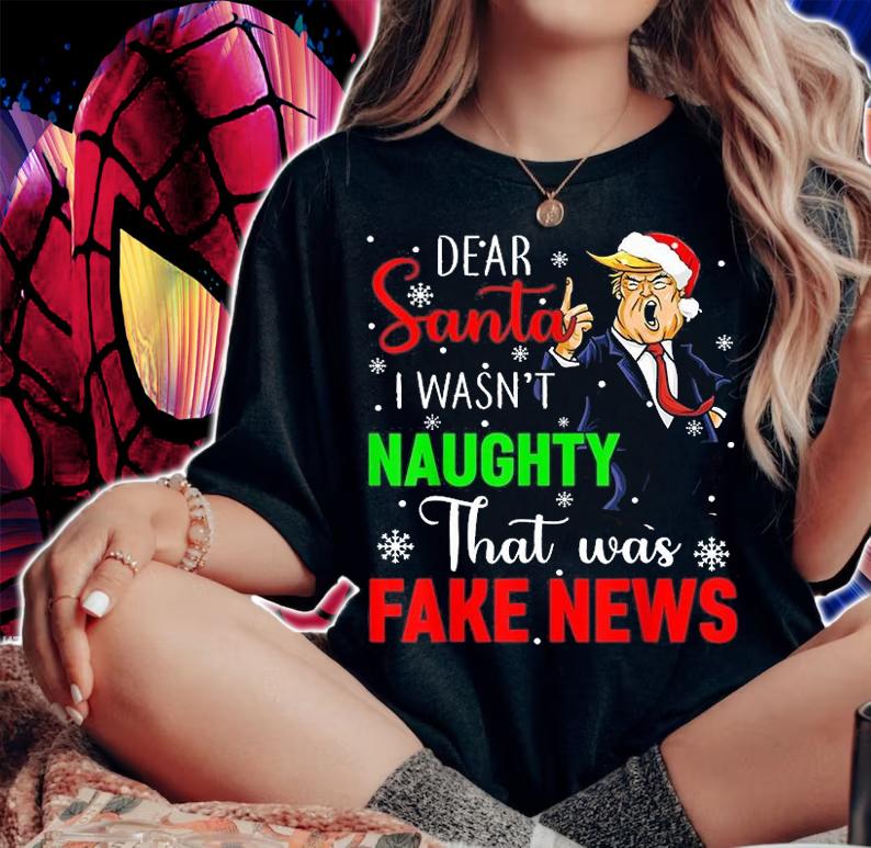 Trump Christmas Pajamas Dear Santa Fake News T-Shirt t-shirt