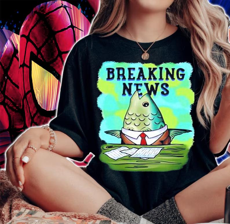 Fish News Anchor Breaking News parody shirt t-shirt woman shirt
