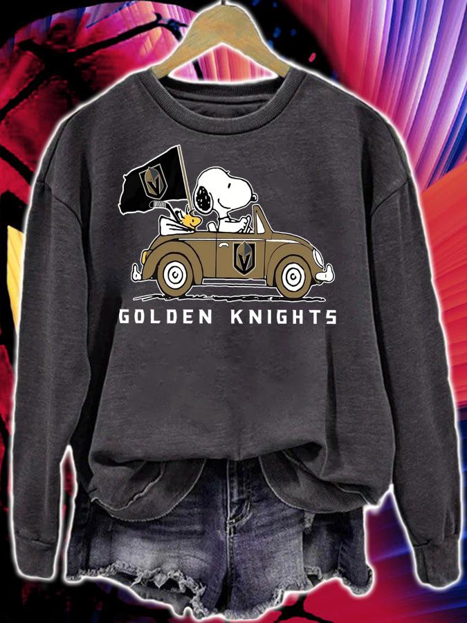 Snoopy And Woodstock Driving Car Vegas Golden Knights Flag t-shirt sweatshirt