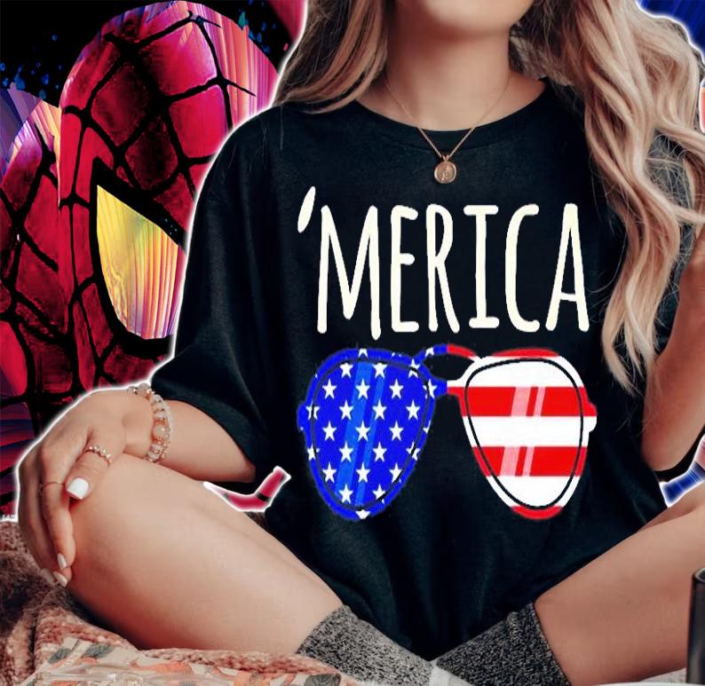 Usa Flag American Sunglasses Memorial Day T-Shirt woman shirt