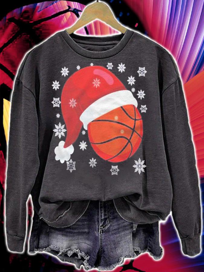 Christmas Basketball Ball Santa Hat Funny Sports Xmas Snow Shirt sweatshirt