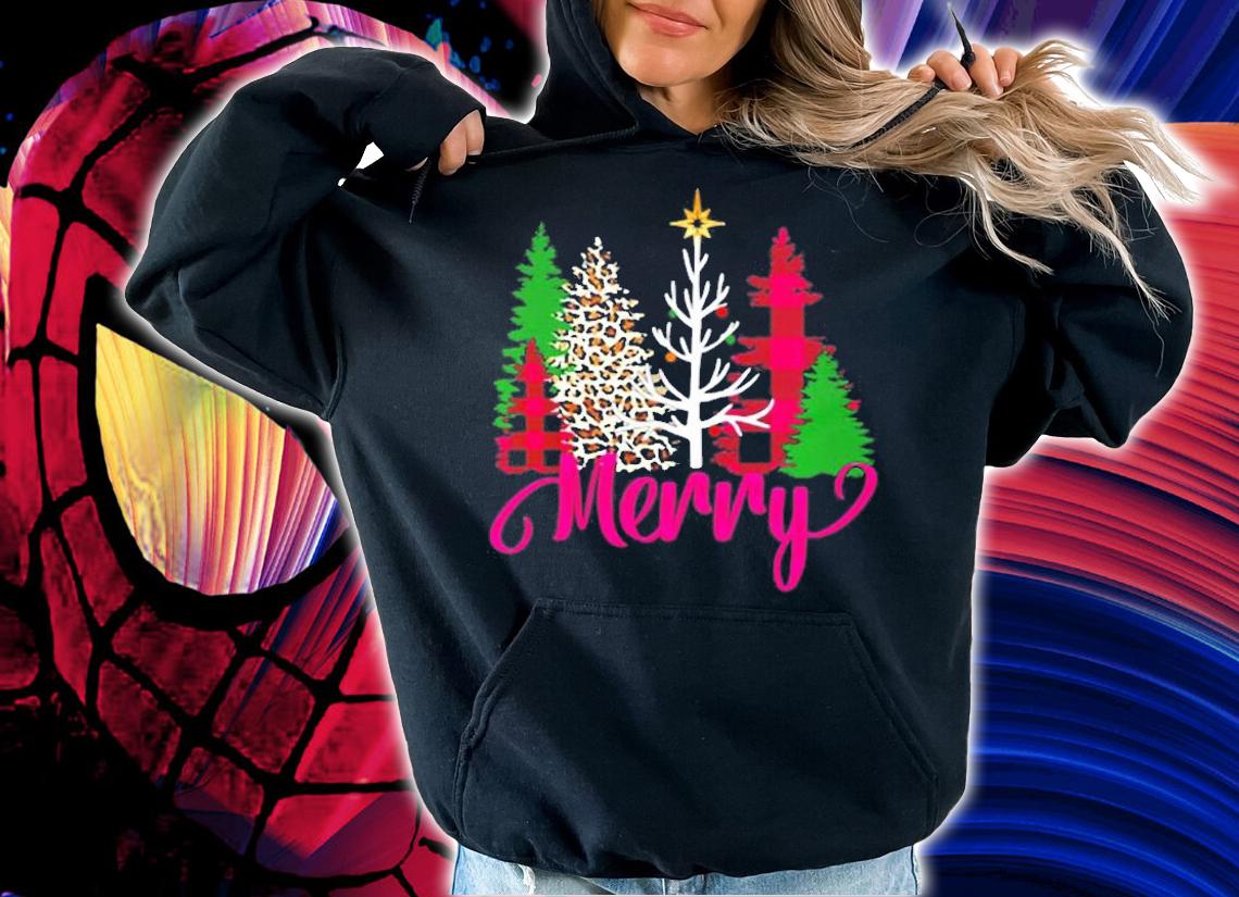 Pink Buffalo Plaid Christmas Tree Leopard Merry Christmas T-Shirt hoodie