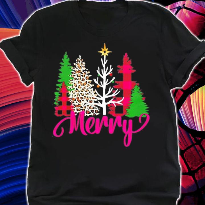 Pink Buffalo Plaid Christmas Tree Leopard Merry Christmas T-Shirt shirt