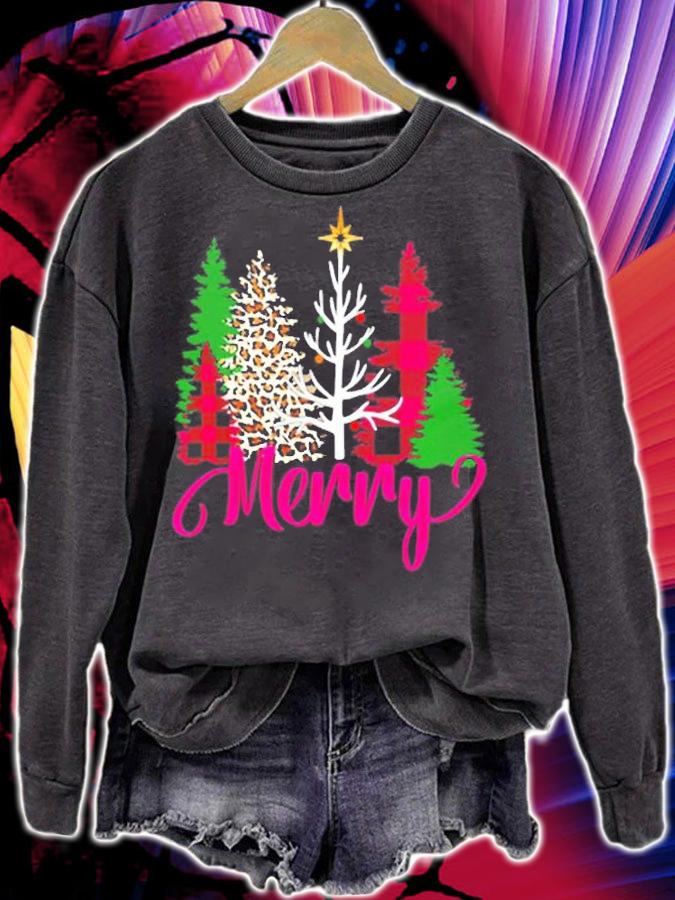 Pink Buffalo Plaid Christmas Tree Leopard Merry Christmas T-Shirt sweatshirt