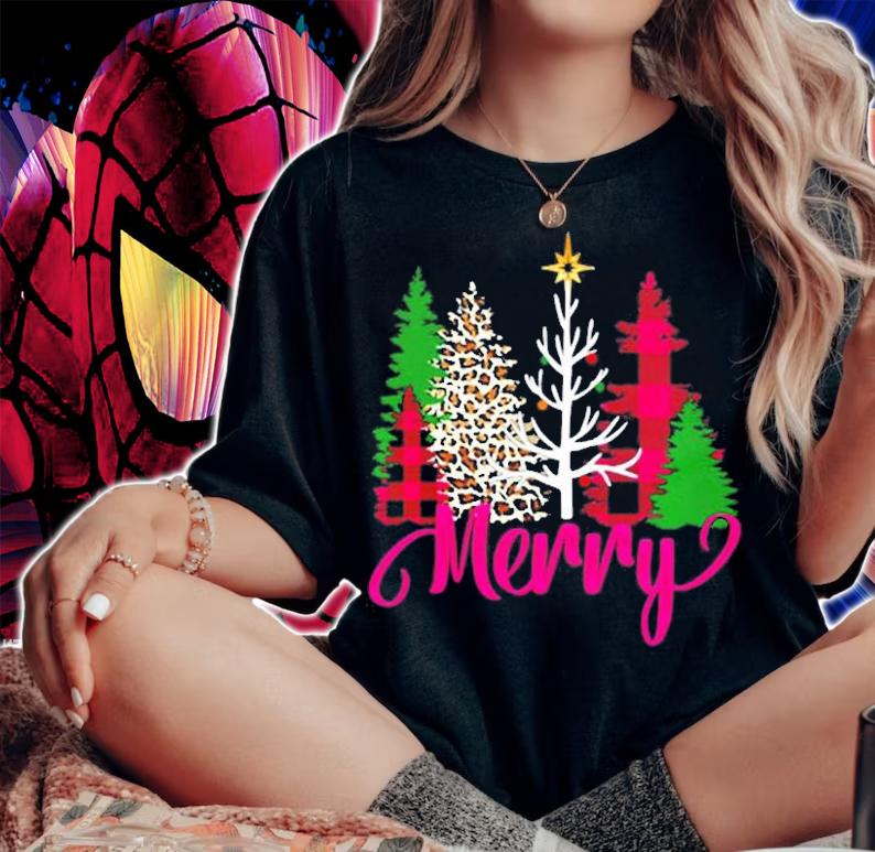 Pink Buffalo Plaid Christmas Tree Leopard Merry Christmas T-Shirt woman shirt