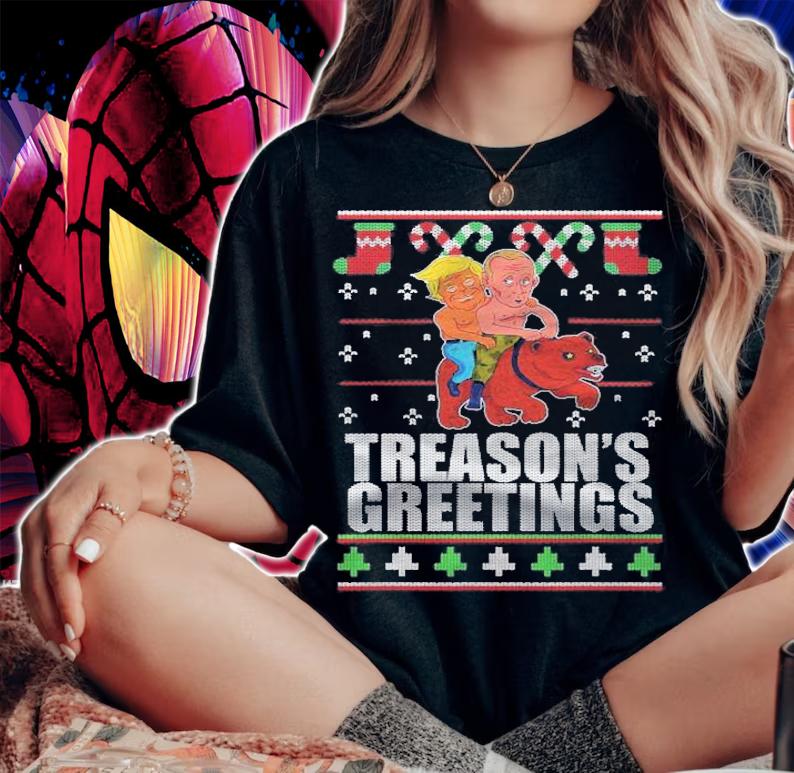 Treasons Greetings Trump and Putin Ugly Christmas Sweater t-shirt woman shirt