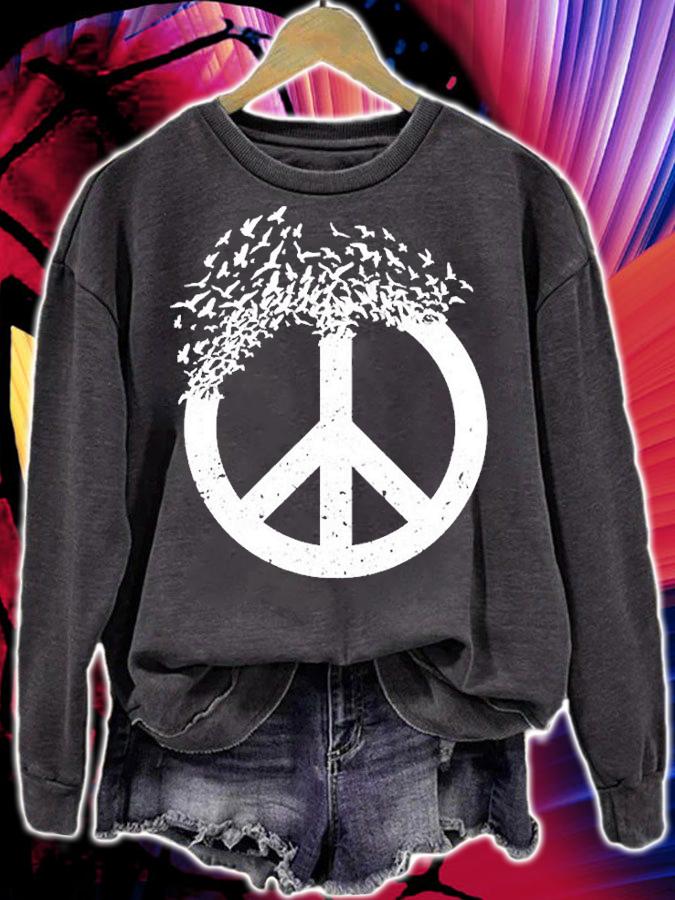 Womens Dove Birds Peace Sign Hippies Doves 70S Retro White T-Shirt sweatshirt