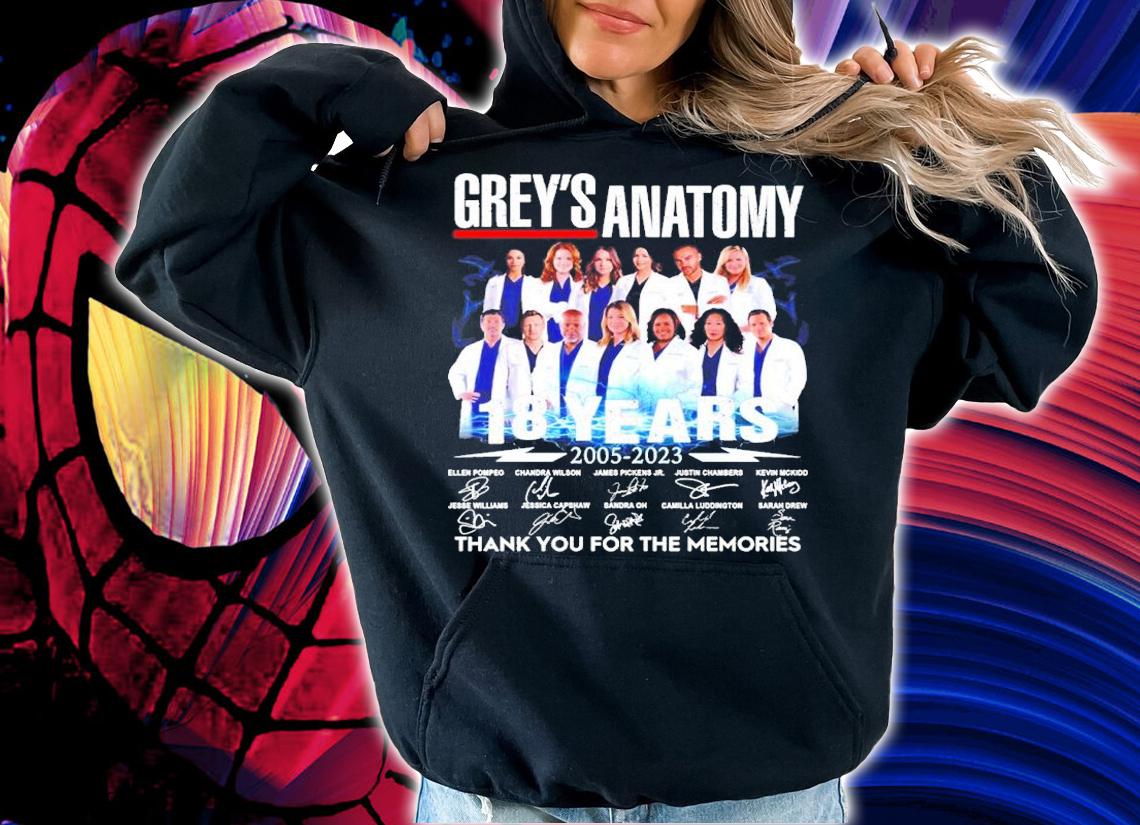 Grey's Anatomy 18 Years 2005-2023 Signatures Thank You For The Memories Shirt