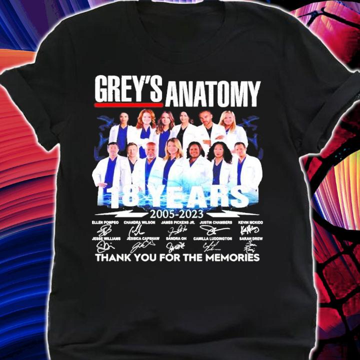 Grey's Anatomy 18 Years 2005-2023 Signatures Thank You For The Memories Shirt