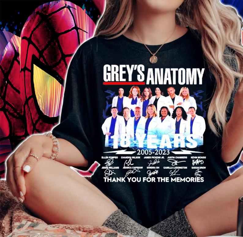 Grey's Anatomy 18 Years 2005-2023 Signatures Thank You For The Memories Shirt