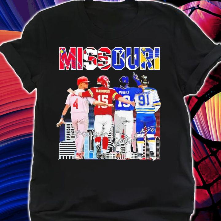 Official MISSOURI Yadier Molina Patrick Mahomes Salvador Perez And Vladimir Tarasenko Signatures Shirt_ shirt