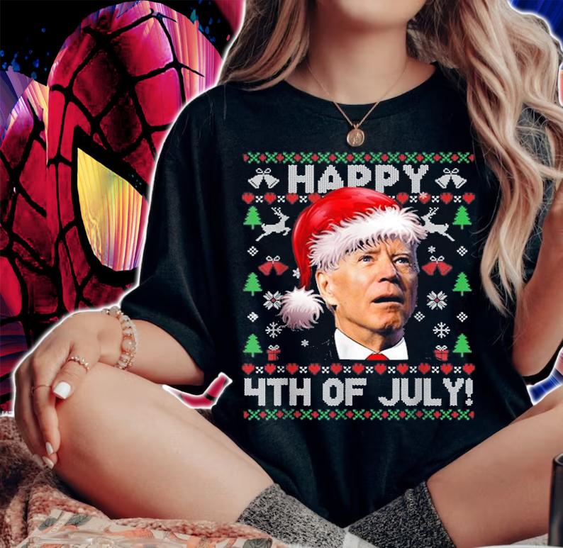 Santa Joe Biden Happy 4th of July Ugly Christmas Holiday T-Shirt woman shirt