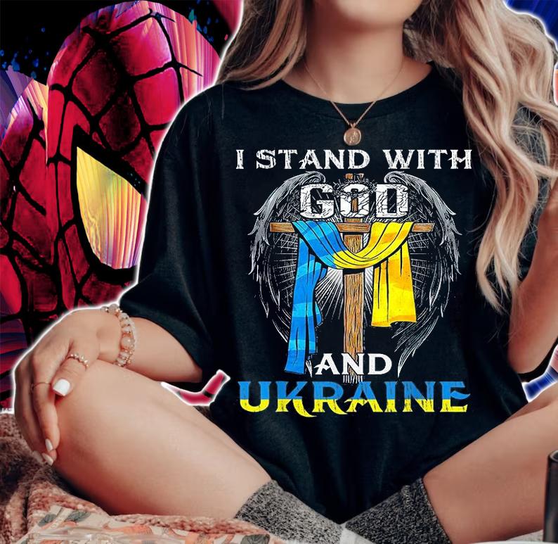 Support Ukraine I Stand With God And Ukraine Flag Men Women T-Shirt woman shirt