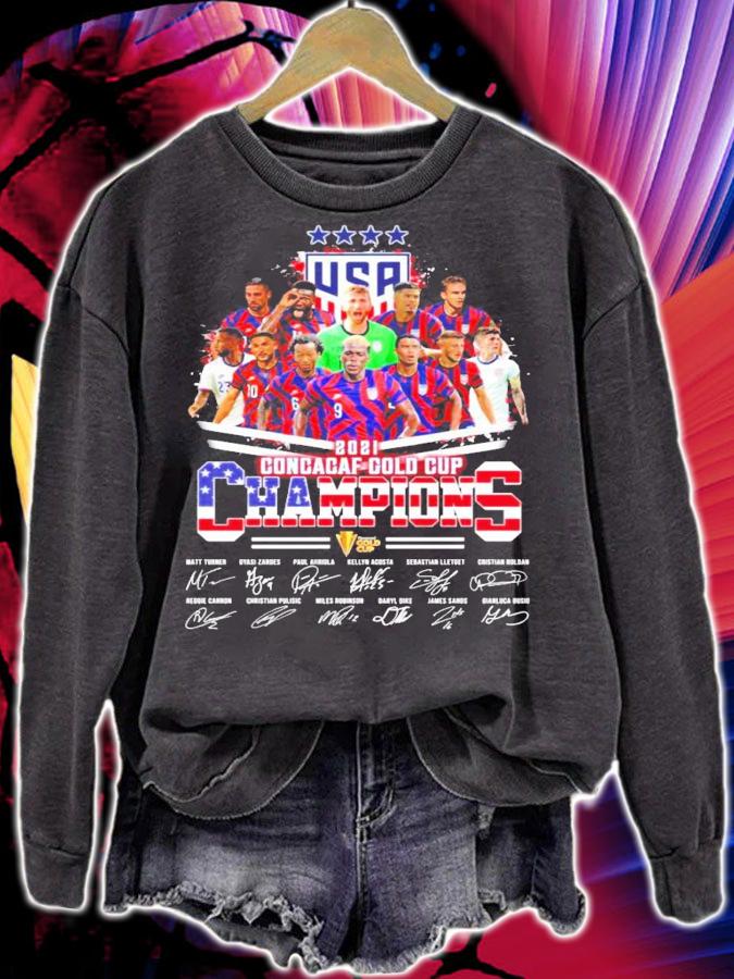 USA 2021 Concacaf Gold Cup Champions signatures shirt sweatshirt