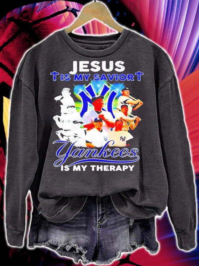 Jesus is my savior Yankees is my therapy T-shirt sweatshirt
