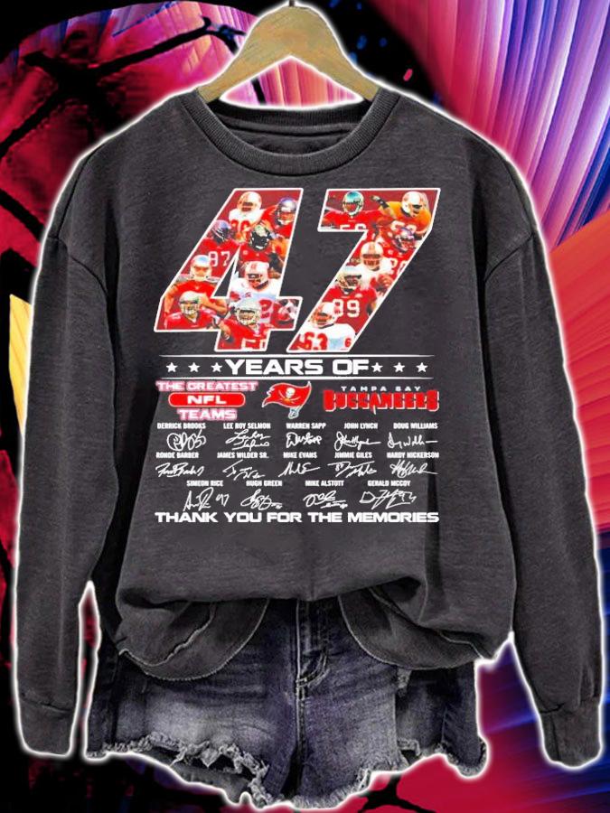 Men's 47 years of The Greatest NFL Teams Tampa Bay Buccaneers thank you for the memories shirt sweatshirt