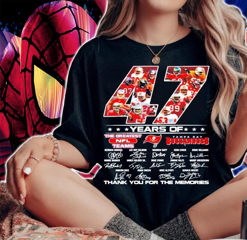 Men's 47 years of The Greatest NFL Teams Tampa Bay Buccaneers thank you for the memories shirt woman shirt