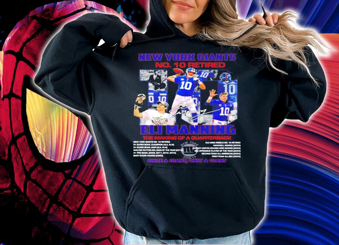 New York Giants no 10 retired Eli Manning signature shirt