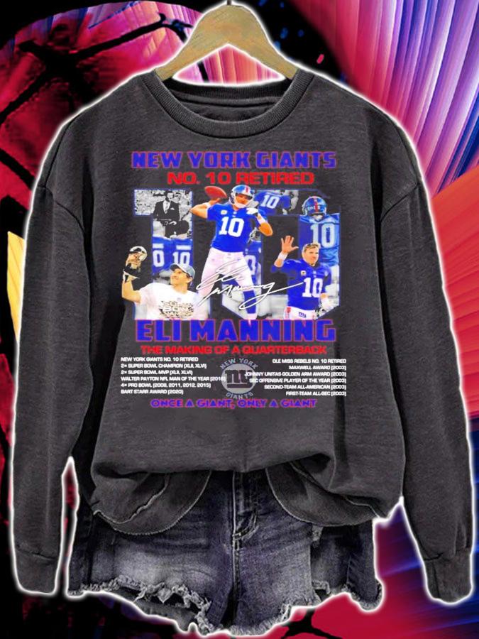 New York Giants no 10 retired Eli Manning signature shirt