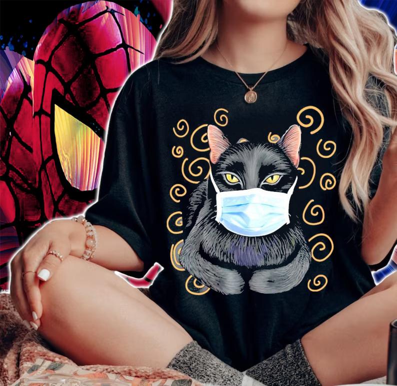 Black Cat face mask shirt