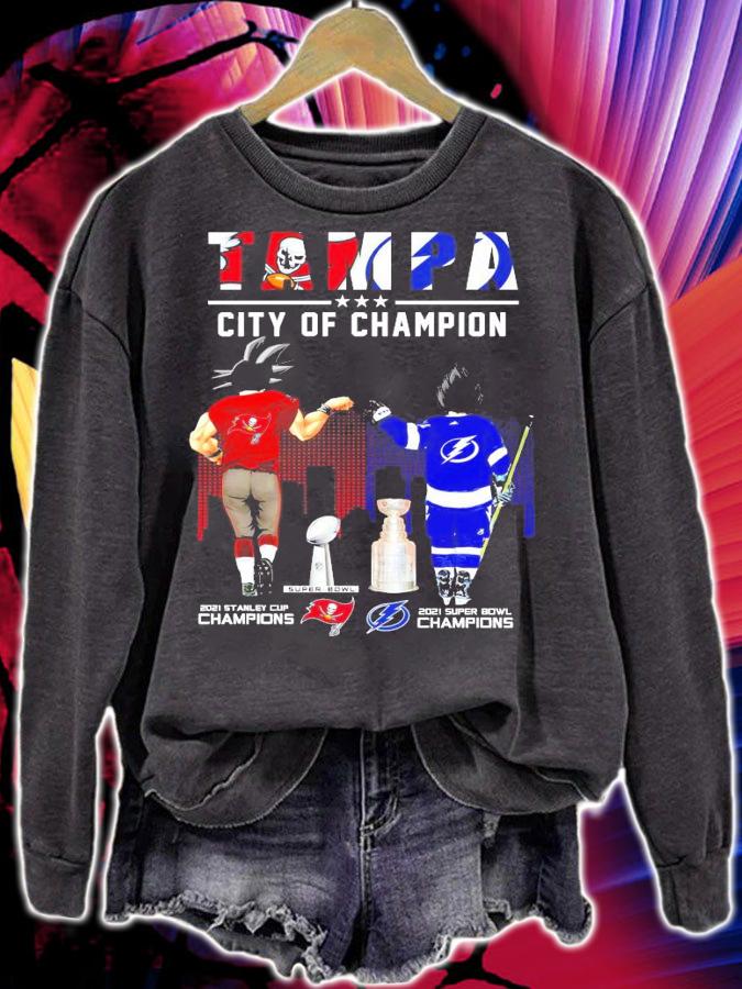 Goku Tampa Bay Buccaneers And Vegeta Tampa Bay Lightning Tampa Bay City Of Champions Shirt sweatshirt
