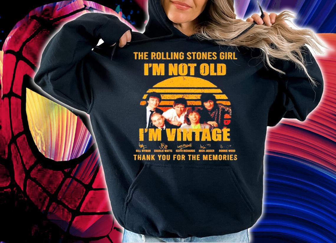 The rolling stones girl I'm not old I'm vintage signature thank you for the memories shirt hoodie
