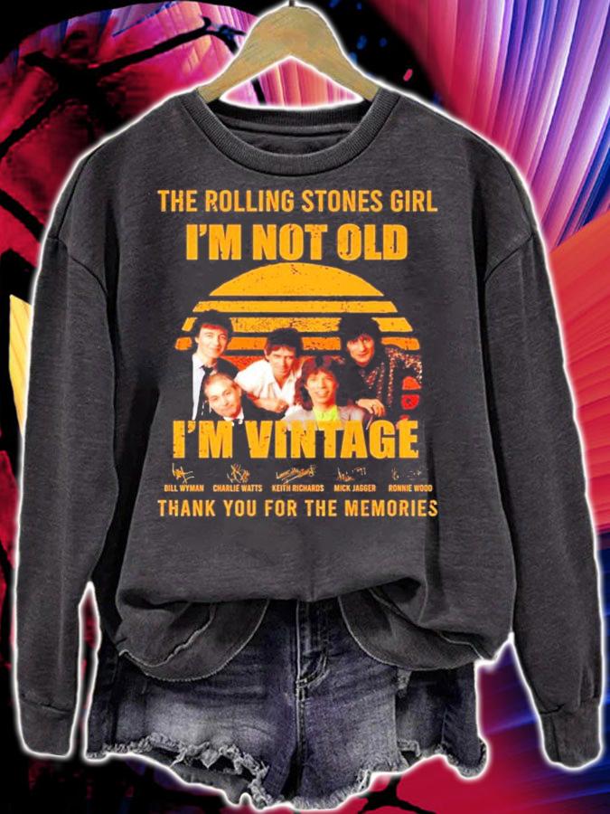 The rolling stones girl I'm not old I'm vintage signature thank you for the memories shirt sweatshirt