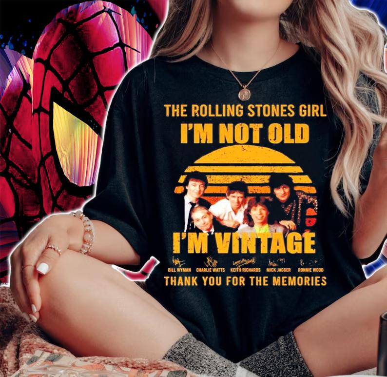 The rolling stones girl I'm not old I'm vintage signature thank you for the memories shirt woman shirt