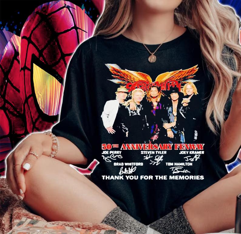 Aerosmith 50th anniversary Fenway thank You for the memories signatures T-shirt